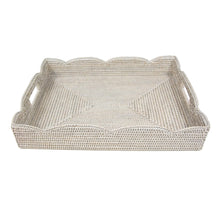 Load image into Gallery viewer, Rattan Scalloped Large Tray, White
