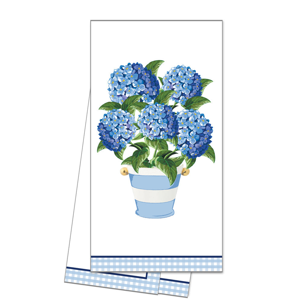 Hydrangeas Striped Pot Tea Towel