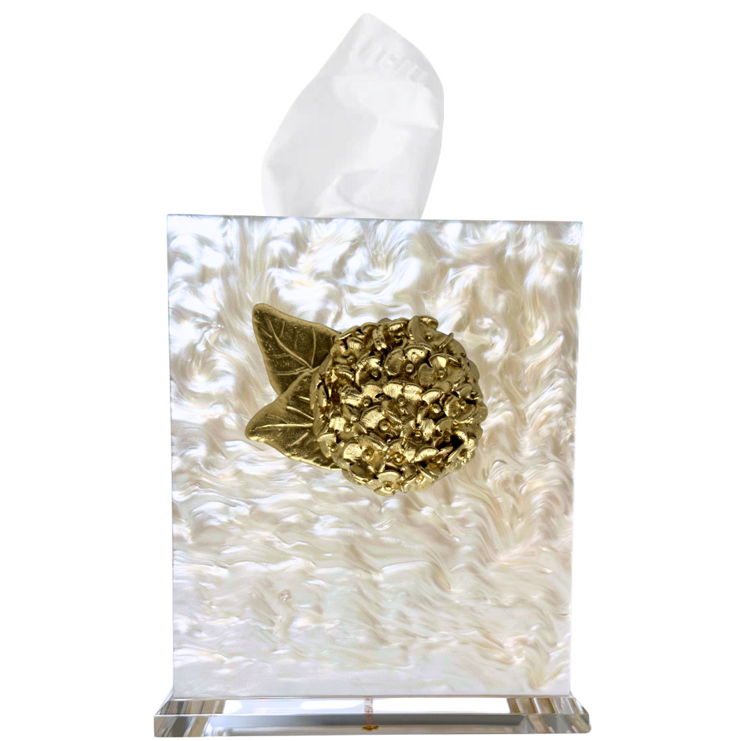 Hydrangea Boutique Tissue Box, Pearl