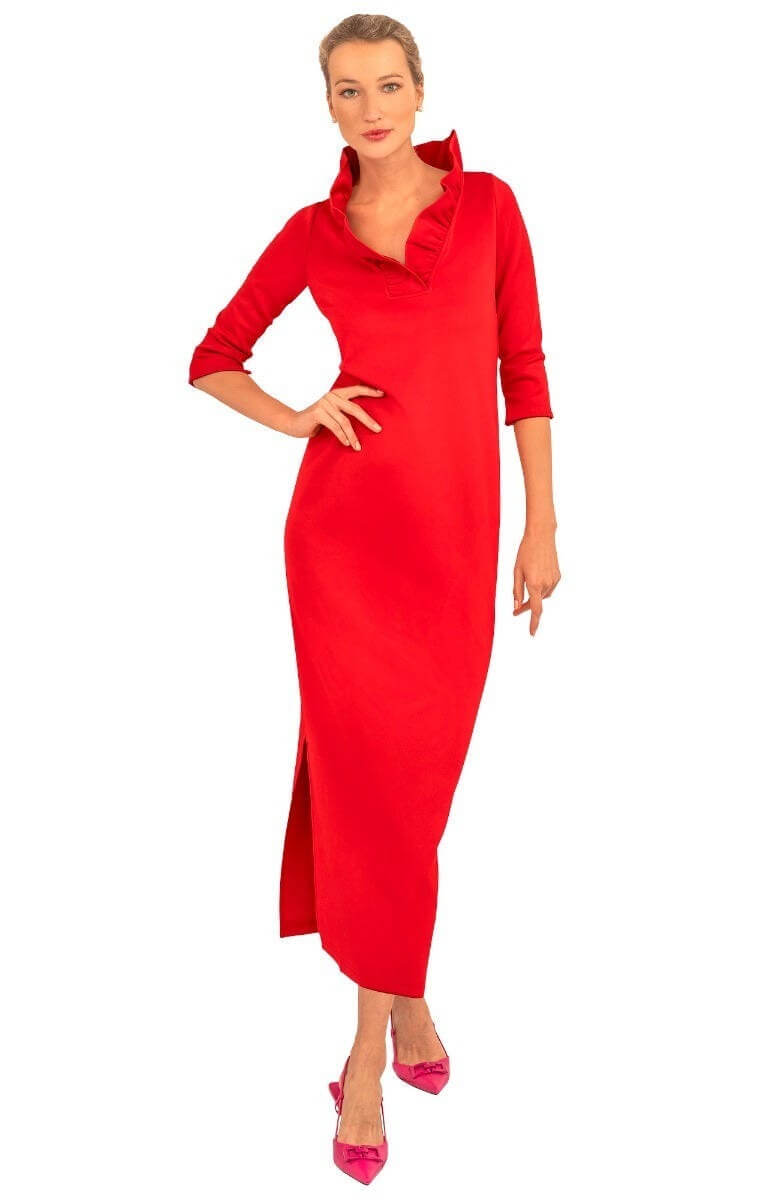Ruffneck Maxi Dress, Solid | Red
