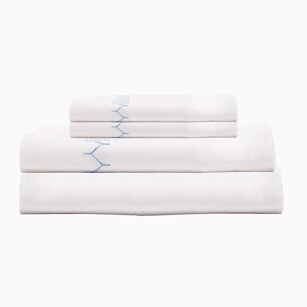 Stitched Light Indigo Organic Sheet Set, Full/Queen