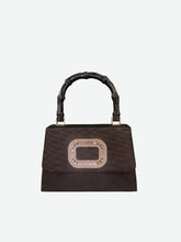 Load image into Gallery viewer, Lulu Top Handle Black Faille with Rhinestone Buckle
