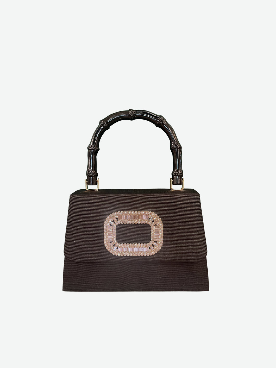 Lulu Top Handle Black Faille with Rhinestone Buckle