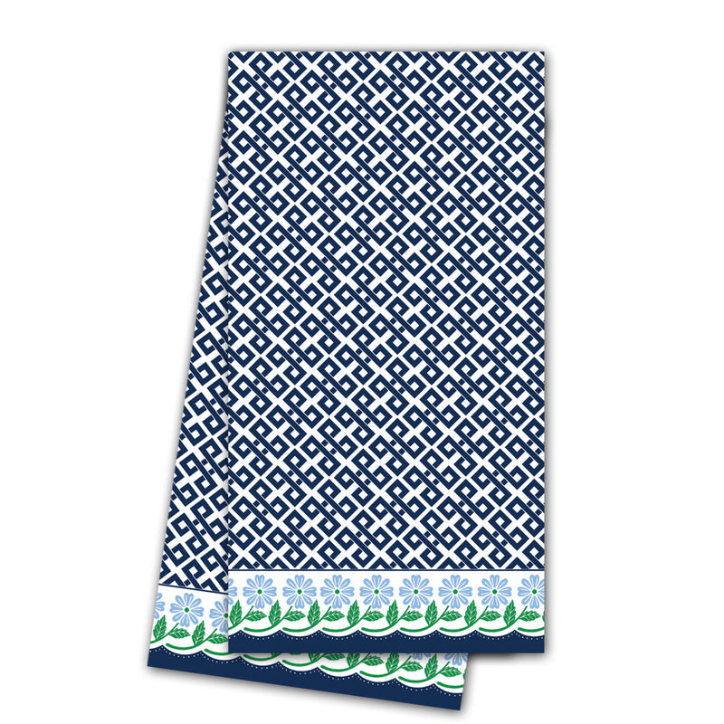 Floral Border + Navy Diamond Tea Towel