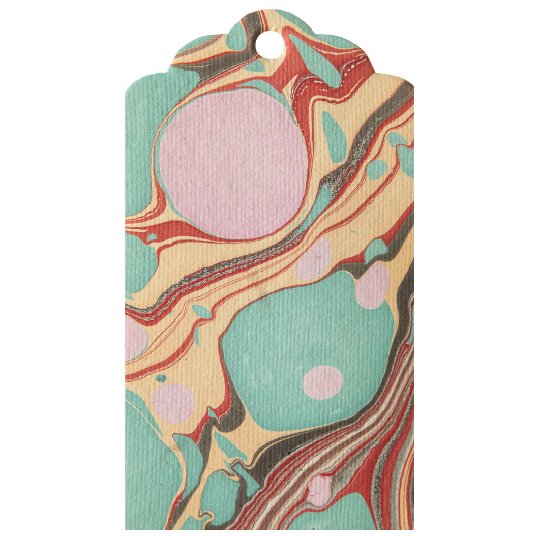 Seafoam & Red Stone Marbled Tags, 12 ct