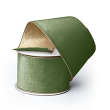 Load image into Gallery viewer, Sage Velvet Ribbon with Gold Back, 4"
