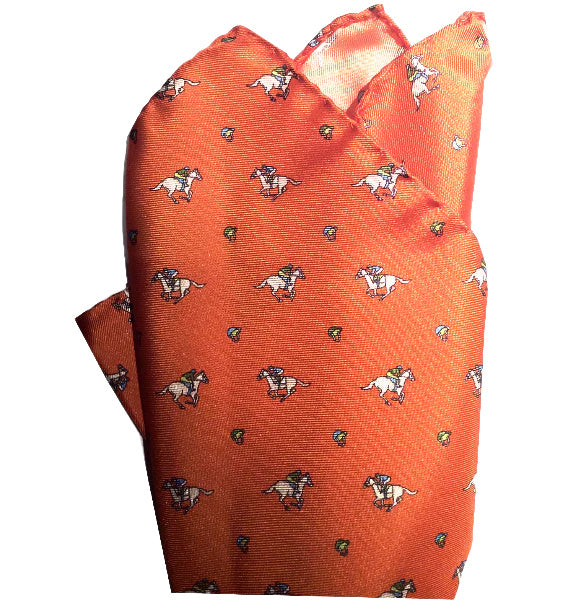 Riding Derby Italian Silk Pocket Square | Burnt Orange