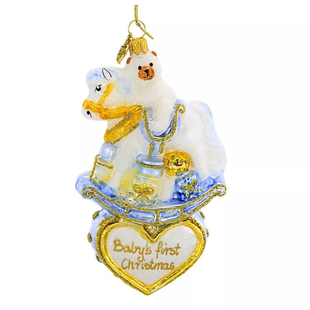 Rocking Horse on Heart (Baby's First Christmas) Ornament, Blue