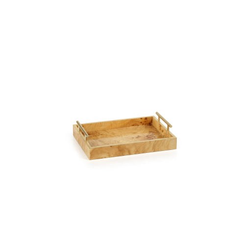 Leiden Burl Wood Rectangular Tray with Gold Handles, 12