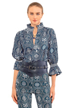 Load image into Gallery viewer, Ruffleneck Tunic, Circle of Love | Navy &amp; White
