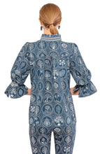 Load image into Gallery viewer, Ruffleneck Tunic, Circle of Love | Navy &amp; White
