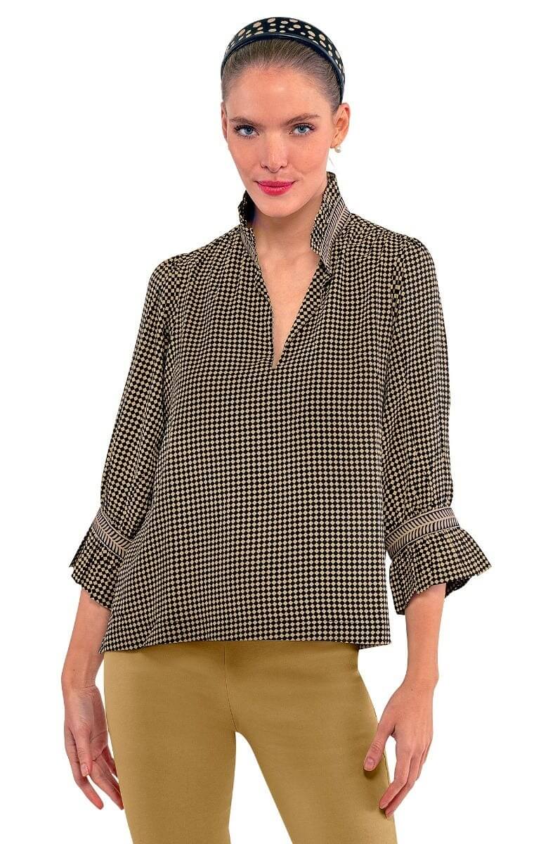 Ruffleneck Tunic, Checkmate | Black & Khaki