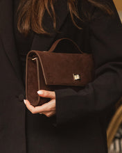Load image into Gallery viewer, Delaney Clutch Crossbody, Suede Chocolate
