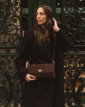 Load image into Gallery viewer, Delaney Clutch Crossbody, Suede Chocolate
