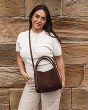 Load image into Gallery viewer, Steffie Suede Mini Tote Bag, Chocolate
