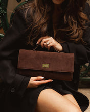 Load image into Gallery viewer, Delaney Clutch Crossbody, Suede Chocolate
