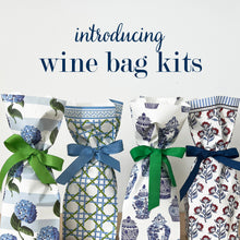 Load image into Gallery viewer, Paper Wine Bag Kit | Blue + Green Basketweave
