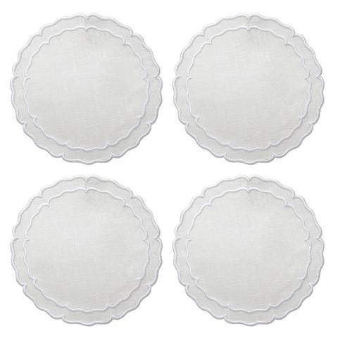 Linho Scalloped Round Coaster White / White - Set of 4