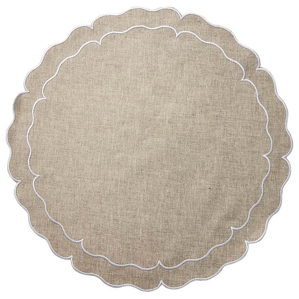 Linho Scalloped Round Placemat Dark Natural/White