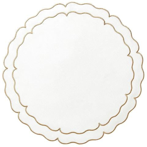 Linho Scalloped Round Placemat White / Gold