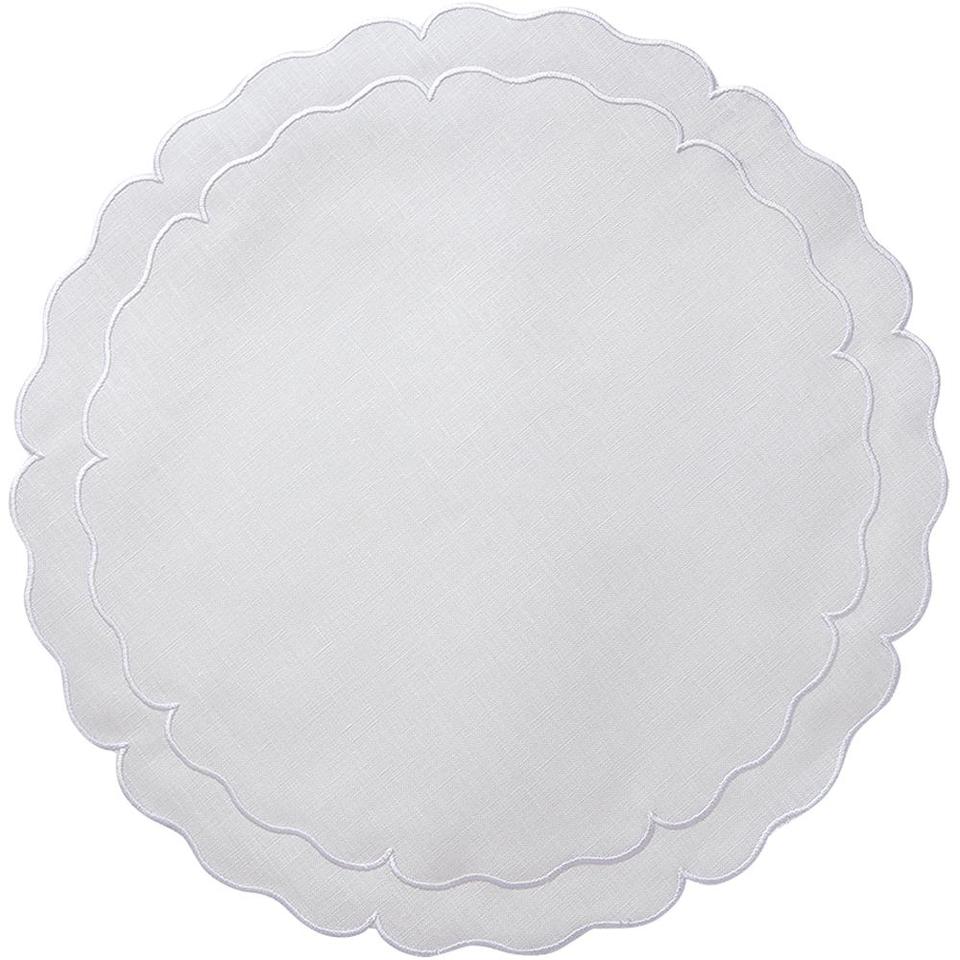 Linho Scalloped Round Placemat, White/White