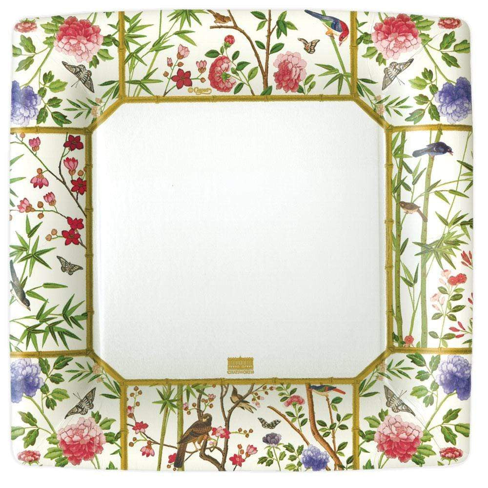 Chinese Wallpaper Square Paper Dinner Plates in Cream - 8 Per Package
