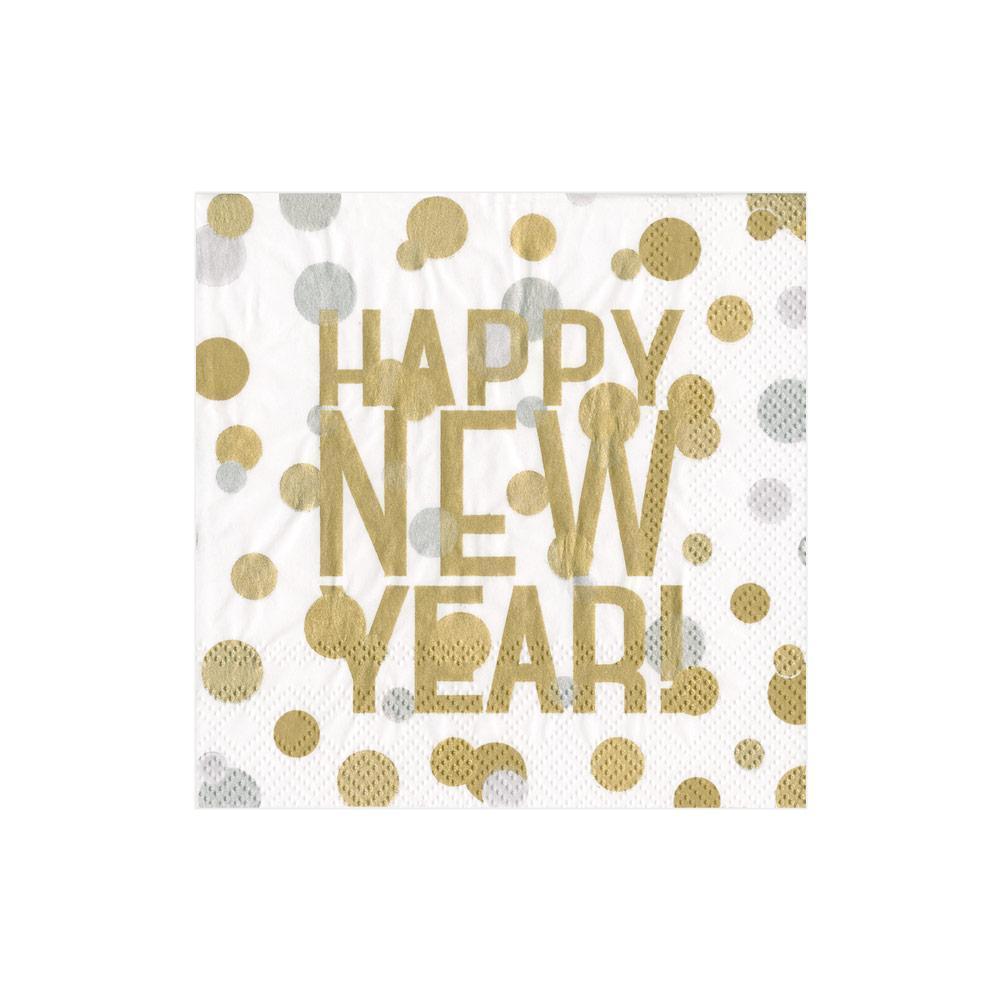 Confetti Happy New Year Paper Cocktail Napkins in White - 20 Per Package