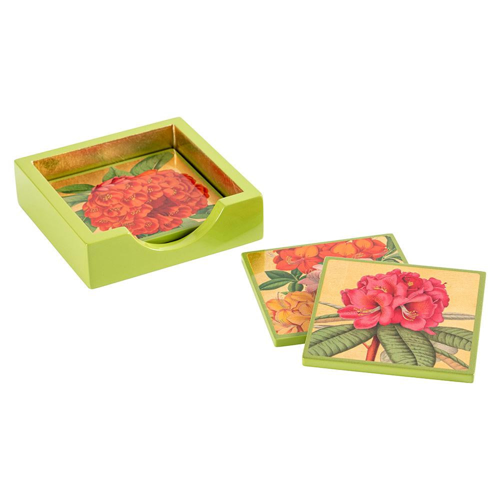 Jefferson's Garden Study Square Lacquer Coaster in Holder - Set of 4