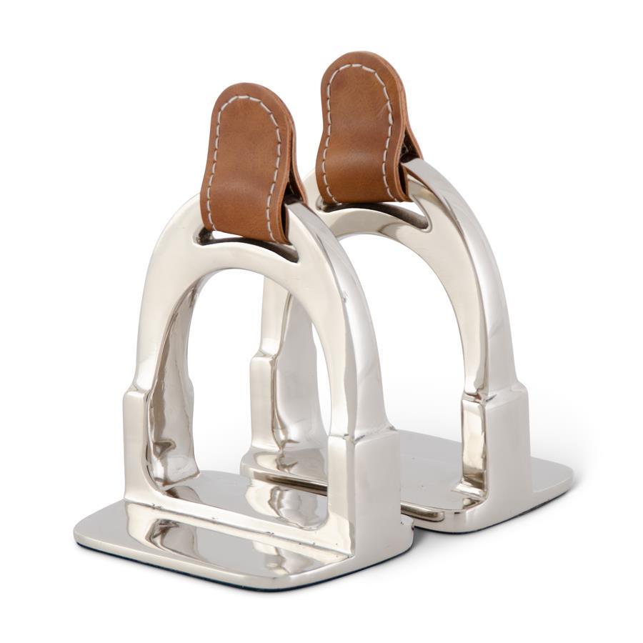 Silver & Leather Stirrup Bookends, Pair