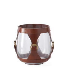 Load image into Gallery viewer, Glass Hurricane with Leather &amp; Brass Detail, 7&quot;
