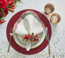 Load image into Gallery viewer, Garland Napkin in White, Red &amp; Green
