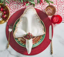 Load image into Gallery viewer, Xmas Baubles Napkin Ring in Red, Green &amp; Gold
