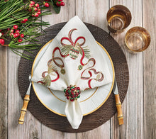 Load image into Gallery viewer, Xmas Baubles Napkin Ring in Red, Green &amp; Gold
