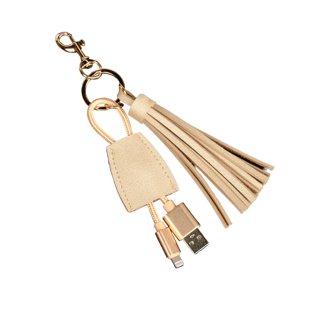 Tassel Key Chain with USB Cord, Gold