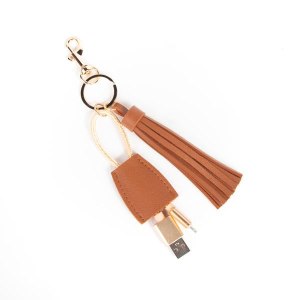 Tassel Key Chain with USB Cord, Brown