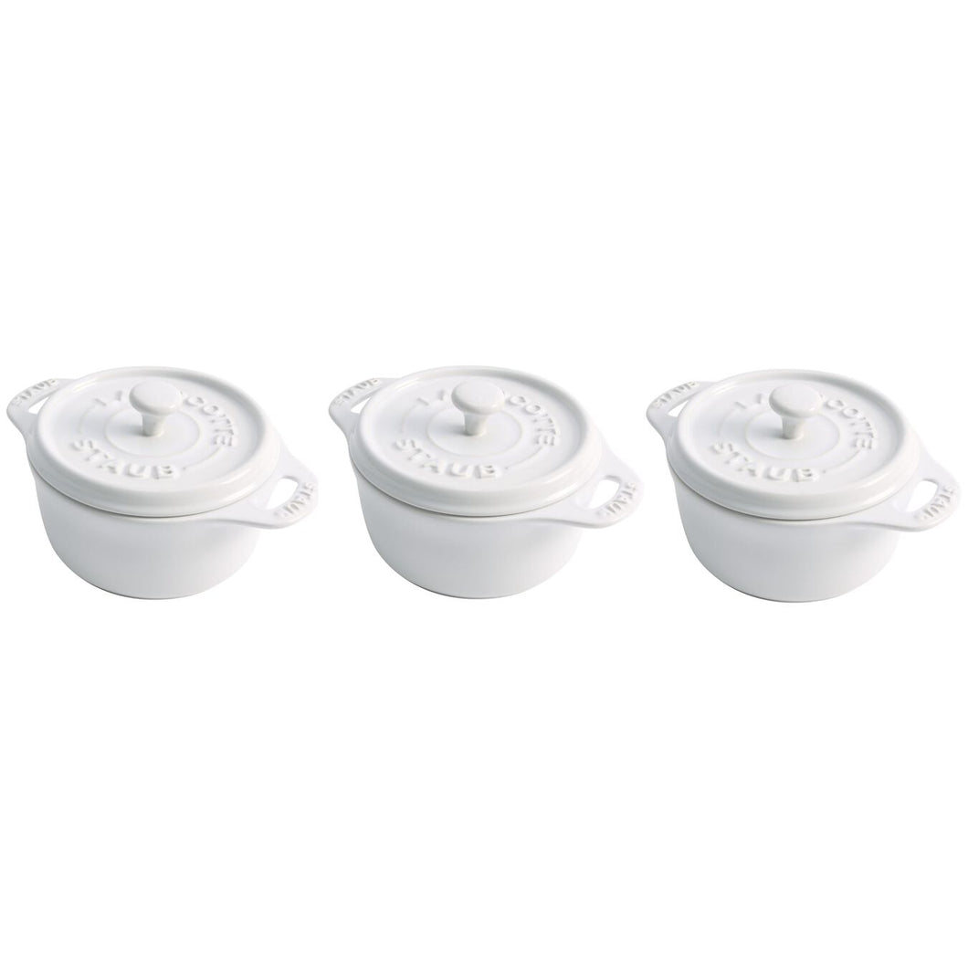 Ceramic Mini Cocotte Set of 3, White