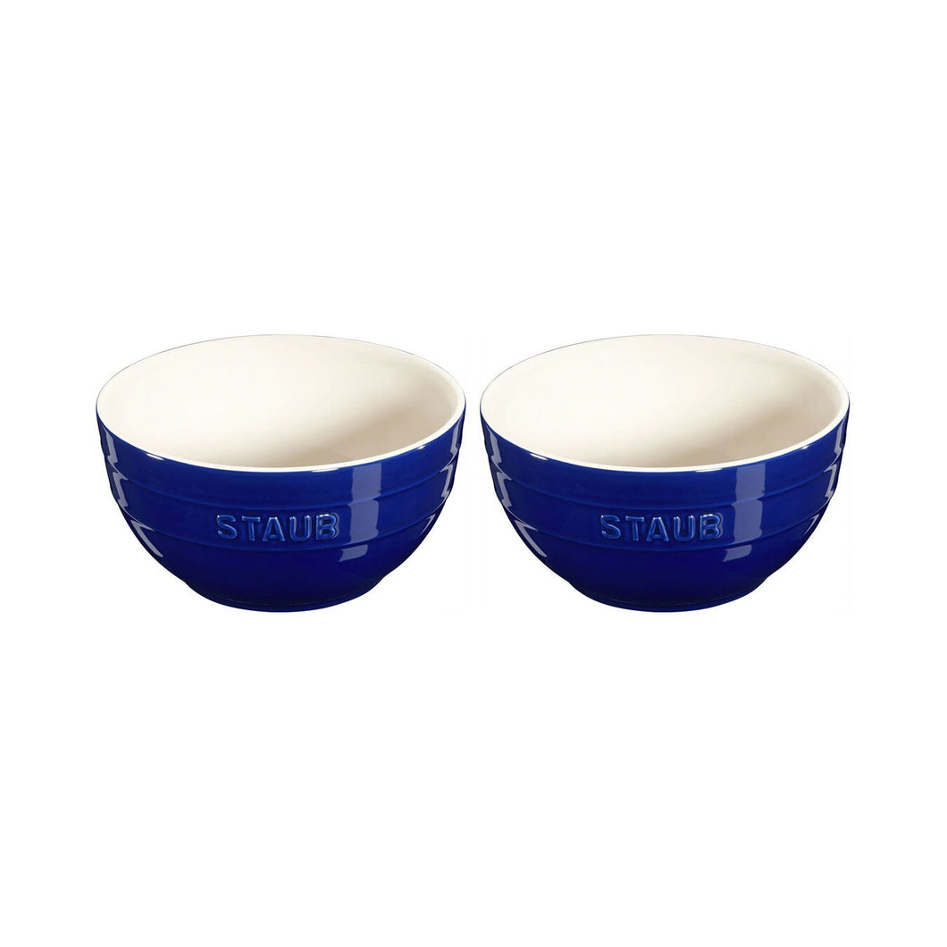 Ceramic Set of 2 Large Bowls, Dark Blue