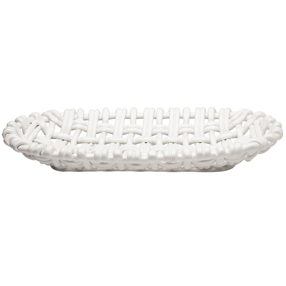 Hand Woven Oval Basket, White