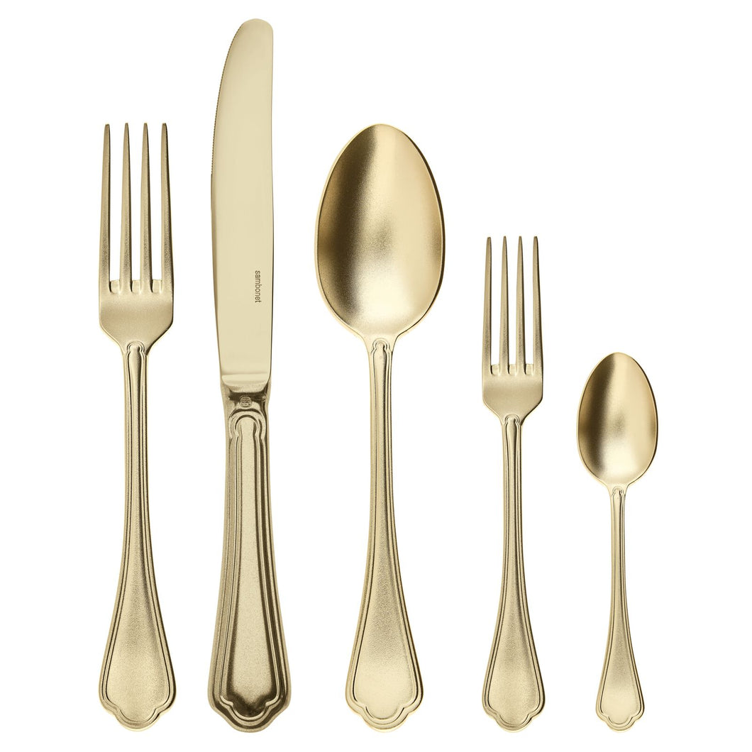 Filet Torias Solid Handle Flatware, 5pc Place Setting | Diamond White Gold