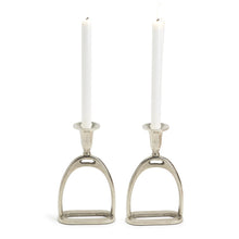 Load image into Gallery viewer, Stirrup Antiqued Silver Taper Candleholder, Set of 2
