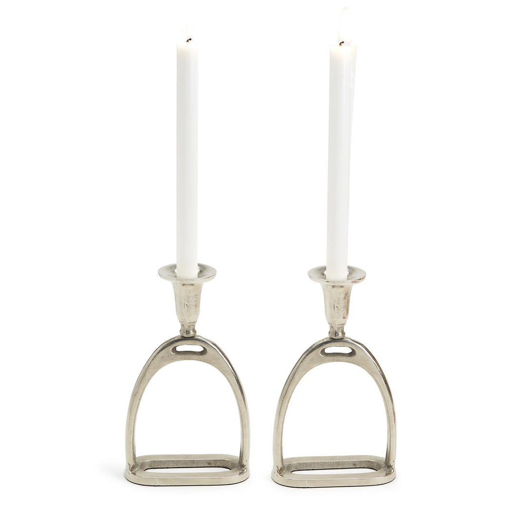 Stirrup Antiqued Silver Taper Candleholder, Set of 2