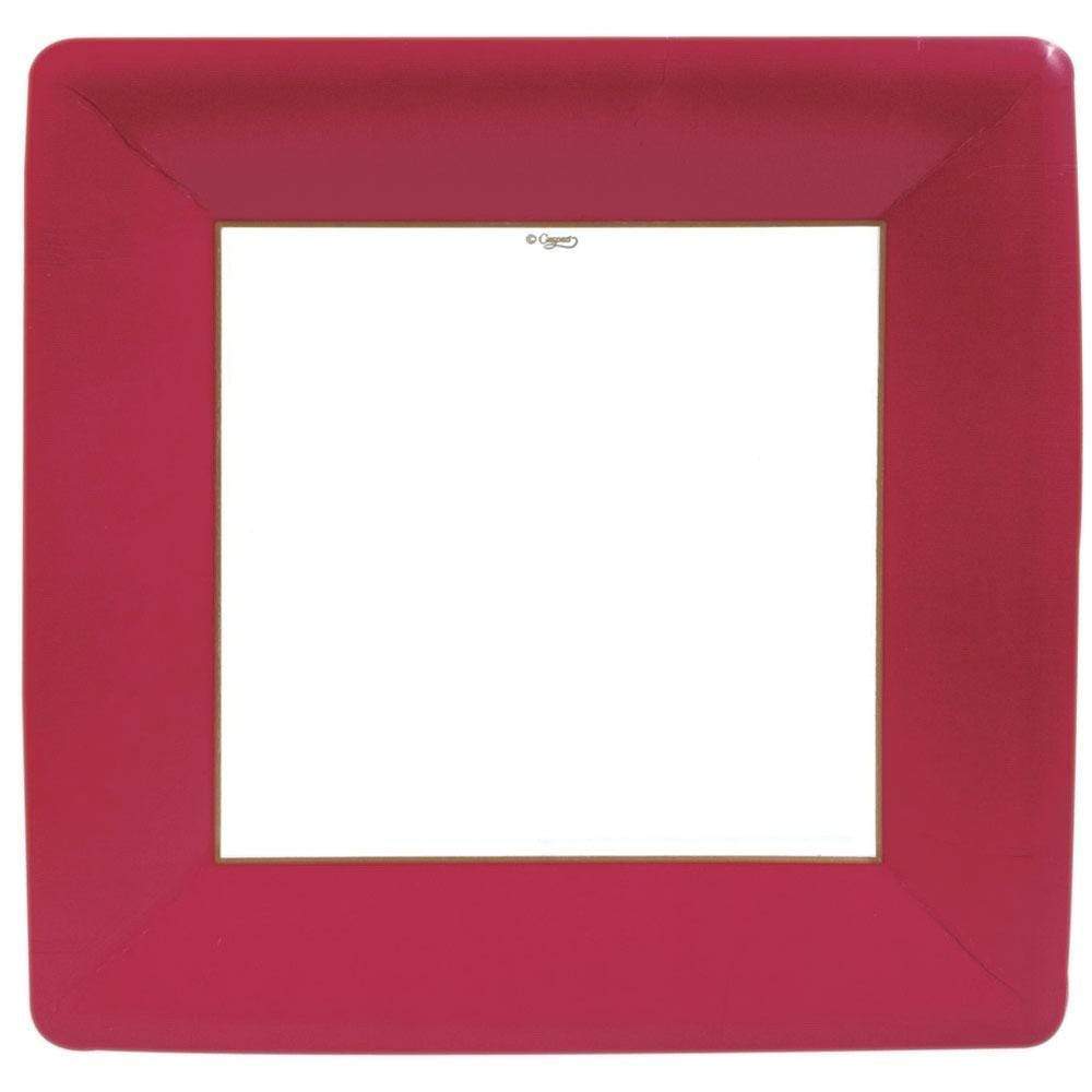 Grosgrain Border Red Square Paper Dinner Plates - 8 per package