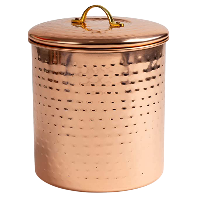 Hammered Penny Copper Canister with Brass Handle, Lg