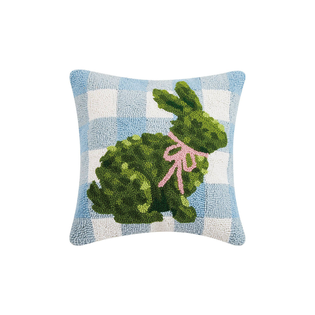 Topiary Bunny Hooked Pillow