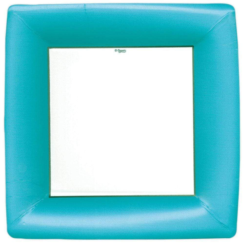 Grosgrain Square Paper Dinner Plates in Turquoise - 8 Per Package