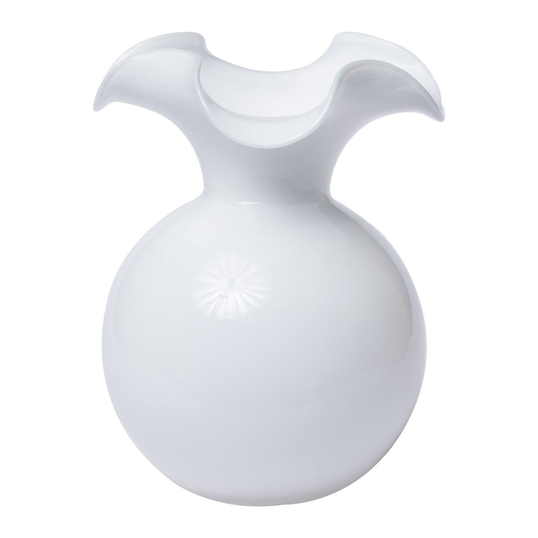 Hibiscus Glass Medium Fluted Vase, White