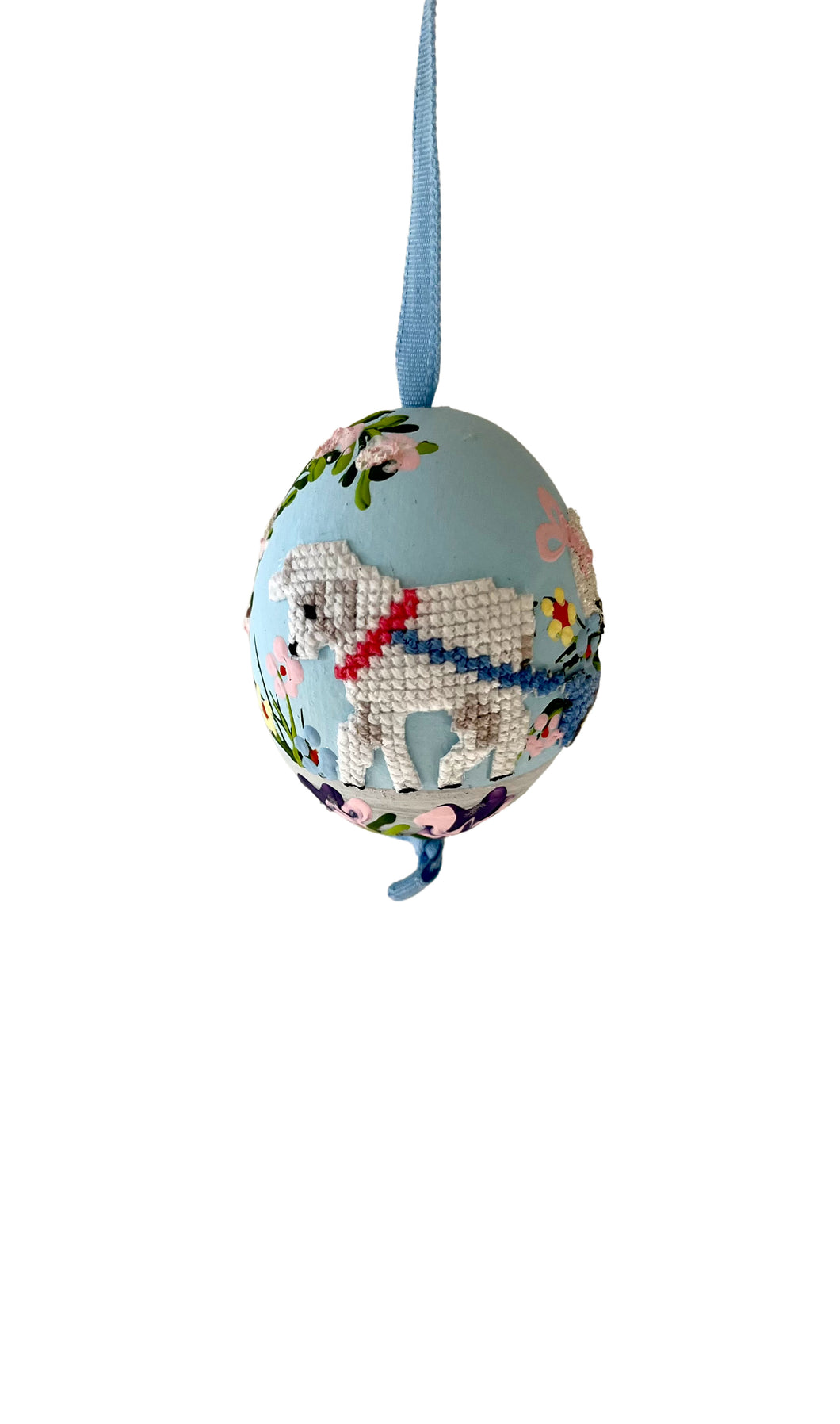 Blue Needlepoint Lamb Easter Egg