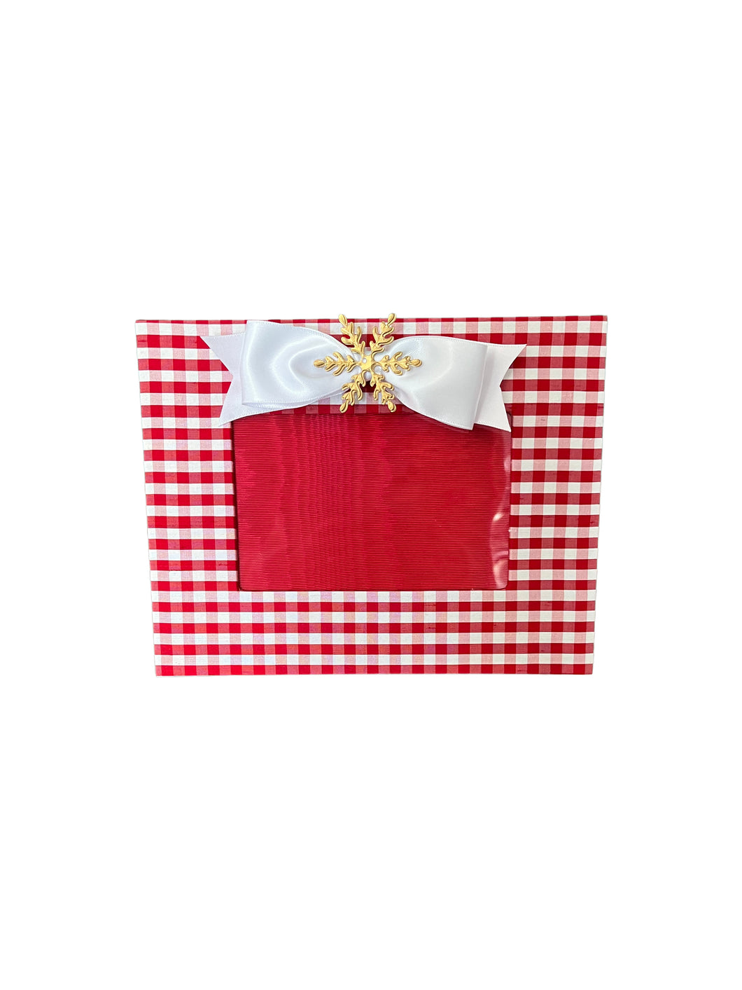 Red Check Silk Frame with White Bow & Snowflake, 5x7