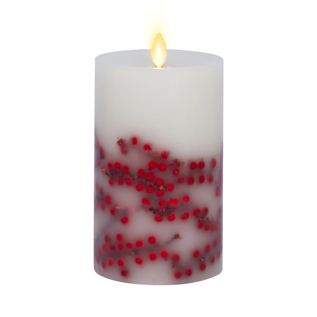 Embedded Red Berries Flameless Pillar Candle, 6.5