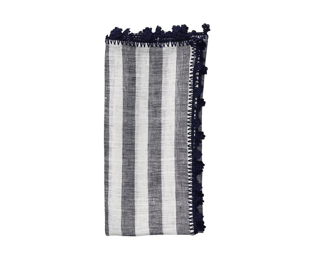 White & Navy Linea Dinner Napkin